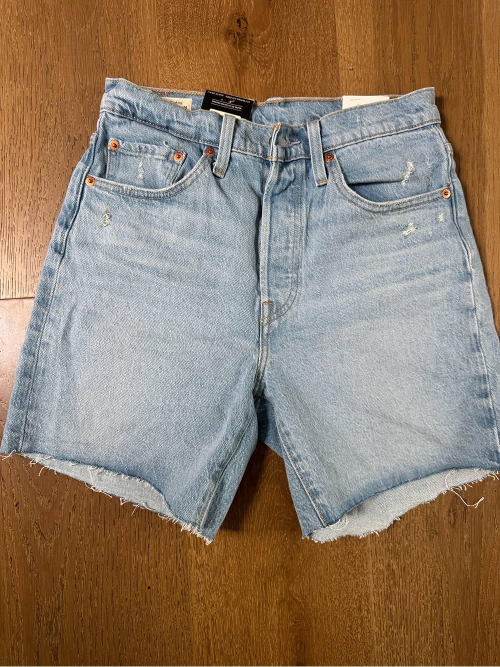 Levi's Premium 501 High Rise Denim Shorts 27 Light Wash Frayed Hem NWT
